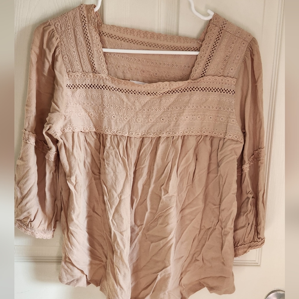 Hailey & Co Brown Shirt.  Lace detailing.